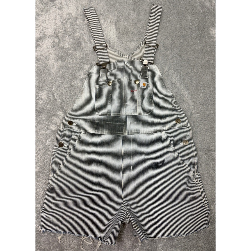 Carhartt Shortalls Womens S Hickory Stripe Bib Overalls Raw Hem